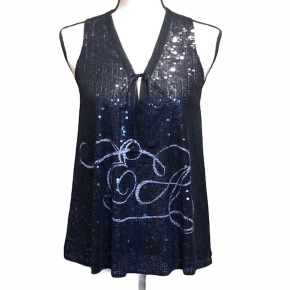EMPORIO ARMANI NAVY SEQUIN SWING RACERBACK TANK